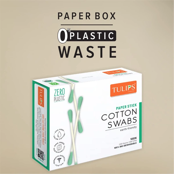 Tulips Cotton Ear Buds Multicolor 100 Sticks (200 Tips) Pack of 4 | Soft, Safe & Hygienic | 100% Pure Cotton | Ideal for Daily Care & Grooming | With White Paper | Eco-Friendly & Convenient