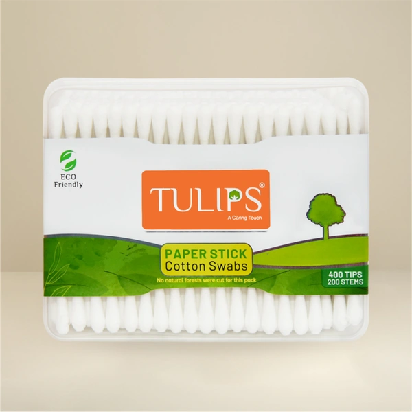 Tulips Eco-Friendly Cotton Ear Buds 200 Sticks (400 Tips) | Biodegradable, Soft & Safe | 100% Pure Cotton | Gentle on Skin | Ideal for Daily Use