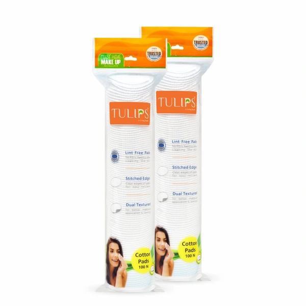 Tulips Facial Cotton Pads 100pc Pack Of 2 | in Ziplock Bag | 100% Pure Soft Cotton | Perfect for Makeup Application & Removal | Safe for Sensitive Skin