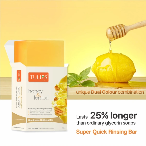 Tulips Handmade Bath Soap Honey & Lemon 125g |Moisturizing & Nourishing | Refreshing Skin Care