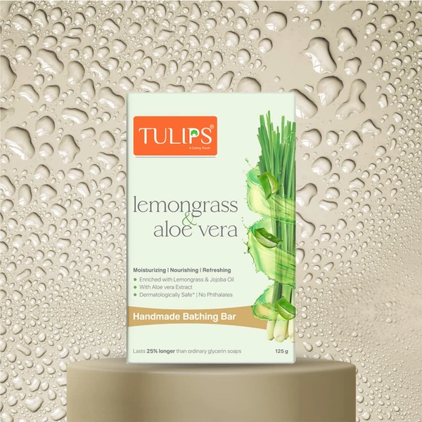 Tulips Handmade Bathing Bar  Lemongrass & Aloe Vera Soap 125g | Moisturizing & Nourishing | Refreshing Skin Care