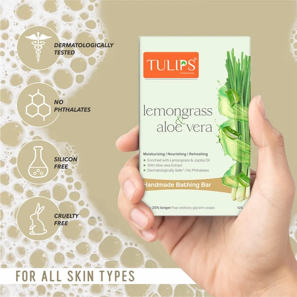 Tulips Handmade Bathing Bar  Lemongrass & Aloe Vera Soap 125g | Moisturizing & Nourishing | Refreshing Skin Care