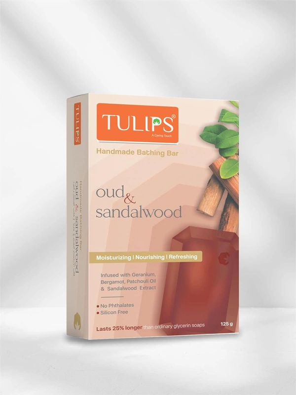 Tulips Handmade Bathing Bar Soap (Oudh & Sandalwood) 125g | Gemstone Shape  | Luxurious & Nourishing
