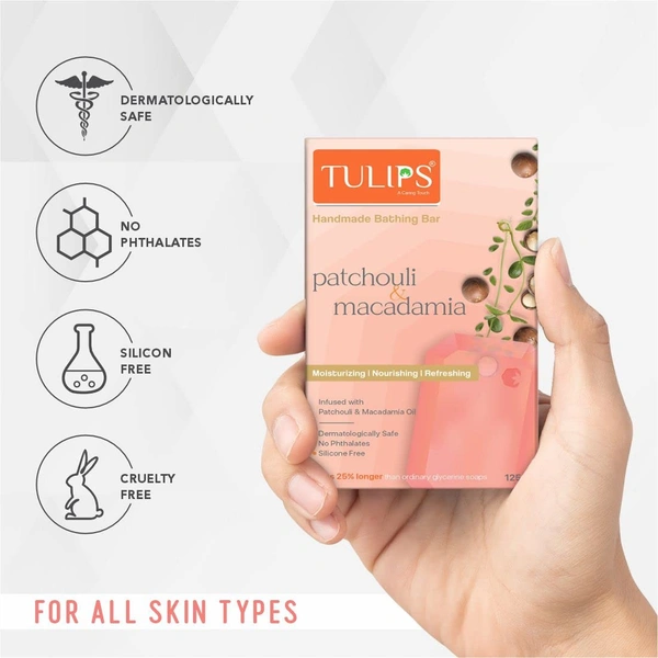 Tulips Handmade Bathing Bar Soap (Patchouli & Macadamia) 125g | Nourishing & Luxurious
