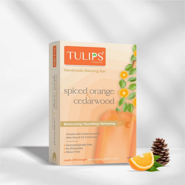 Tulips Handmade Bathing Bar Soap (Spiced Orange & Cedarwood) 125g | Refreshing & Nourishing