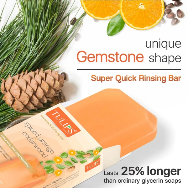 Tulips Handmade Bathing Bar Soap (Spiced Orange & Cedarwood) 125g | Refreshing & Nourishing