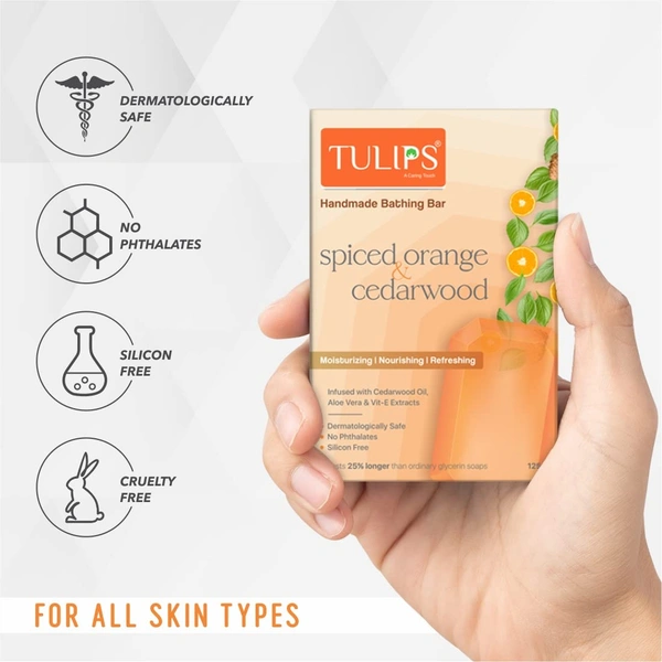Tulips Handmade Bathing Bar Soap (Spiced Orange & Cedarwood) 125g | Refreshing & Nourishing
