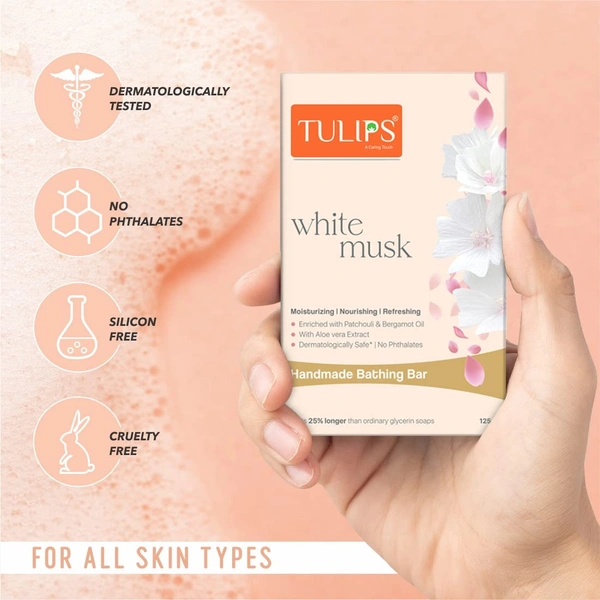 Tulips Handmade Bathing Bar White Musk Soap 125g | Moisturizing & Nourishing | Refreshing Skin Care