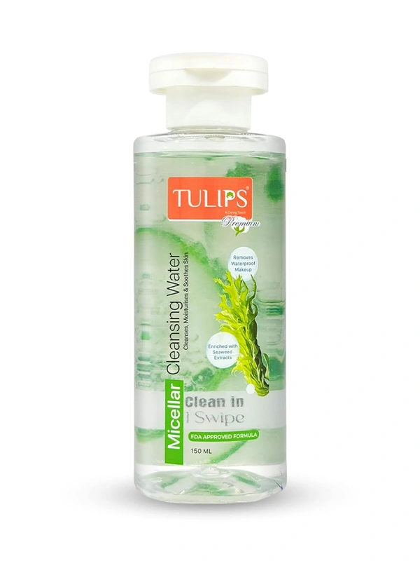 Tulips Micellar Cleansing Water (150ml) | Waterproof Makeup Remover for Face, Lips & Eyes | Suitable for All Skin Types | Gentle on Sensitive Skin