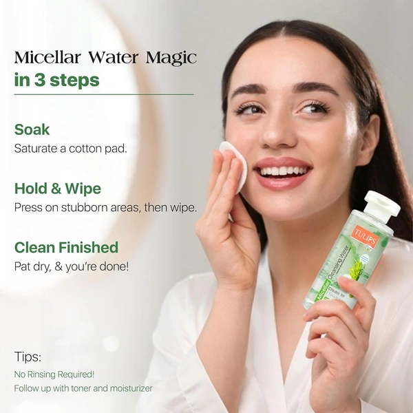 Tulips Micellar Cleansing Water (150ml) | Waterproof Makeup Remover for Face, Lips & Eyes | Suitable for All Skin Types | Gentle on Sensitive Skin