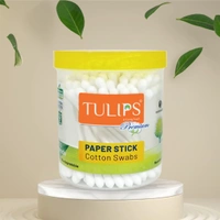 Tulips Premium Cotton Paper Swabs 100 Stems (200 Tips ) x  4  Set | 100% Pure & Soft Cotton | Biodegradable & Multi Purpose | Gentle & Eco-Friendly