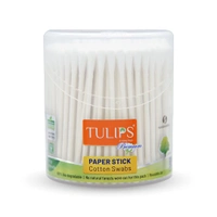 Tulips Premium Cotton Paper Swabs Flip Jar 200 Stems (400 Tips) x (Set of 2) | 100% Pure Cotton | Biodegradable & Eco-Friendly Swabs for Multi-Purpose Use