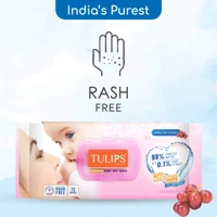 Tulips Sensitive Baby Wet Wipes Non-LID Pack (72 Wipes) | Gentle Cleaning | Moisturizing | Rash-Free | 99% Purified Water & Grapefruit Extracts