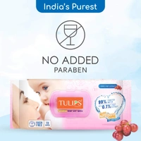 Tulips Sensitive Baby Wet Wipes Non-LID Pack (72 Wipes) | Gentle Cleaning | Moisturizing | Rash-Free | 99% Purified Water & Grapefruit Extracts