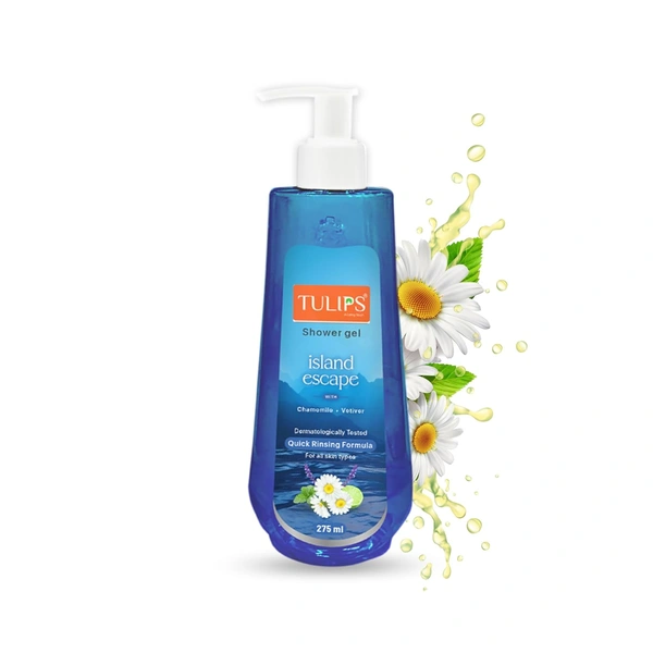 Tulips Shower Gel Island Escape 275ml |  Chamomile & Vitamin E | Rich Lather, Quick Rinsing Formula | Amazing Feel & Fragrance for All Skin Types