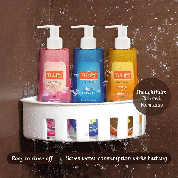 Tulips Shower Gel Island Escape 275ml |  Chamomile & Vitamin E | Rich Lather, Quick Rinsing Formula | Amazing Feel & Fragrance for All Skin Types