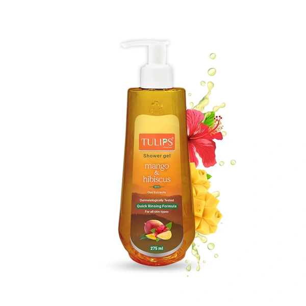 Tulips Shower Gel Mango & Hibiscus 275ml, Quick Rinsing Formula| Rich Lather & Amazing Fragrance For All Skin Types | Paraben  SLS & SLES Free | Dermatologically Tested
