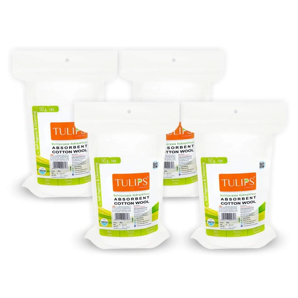 Tulips  Soft Absorbent Cotton wool 50g, 3pack| Gentle & 100% Natural Cotton Wool |  Makeup Removal |  Beauty, Baby & Adult Care | Multi-Purpose Use | Hygienic & Disposable