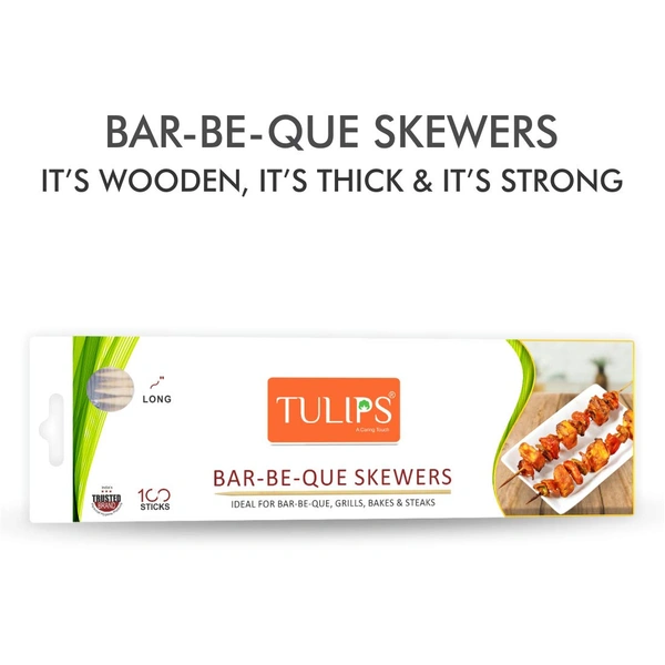 Tulips Wooden Skewers (100 Count) | Perfect for Kababs | Burgers | Barbecue & Grilling
