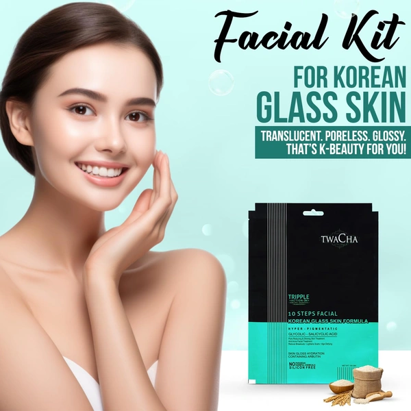 Twacha 10 Steps Facial Kit with Glycolic & Salicylic Acid | Korean Glass Skin Facial | Instant Brightening, Pigmentation Removal, Firm & Glowing Skin