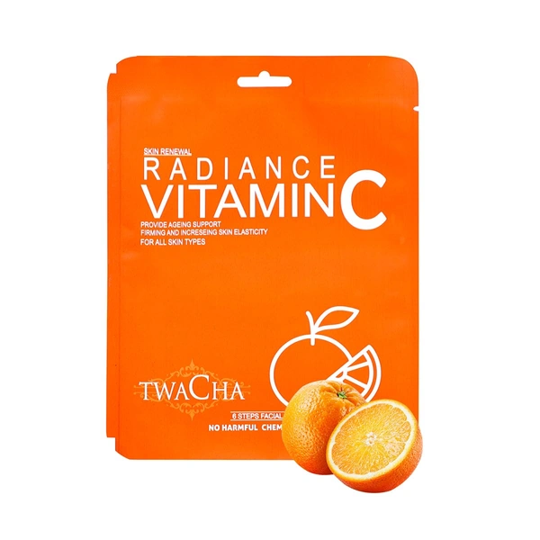Twacha 6 Steps Radiance Vitamin C Skin Brightening Facial Kit | Boosts Glow, Brightens Complexion & Fights Ageing | Suits All Skin Types | Unisex Home Spa Facial
