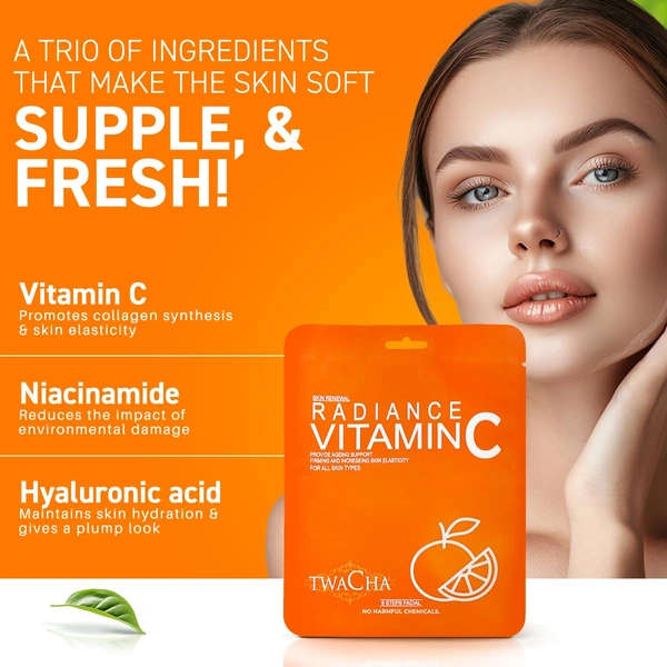 Twacha 6 Steps Radiance Vitamin C Skin Brightening Facial Kit | Boosts Glow, Brightens Complexion & Fights Ageing | Suits All Skin Types | Unisex Home Spa Facial