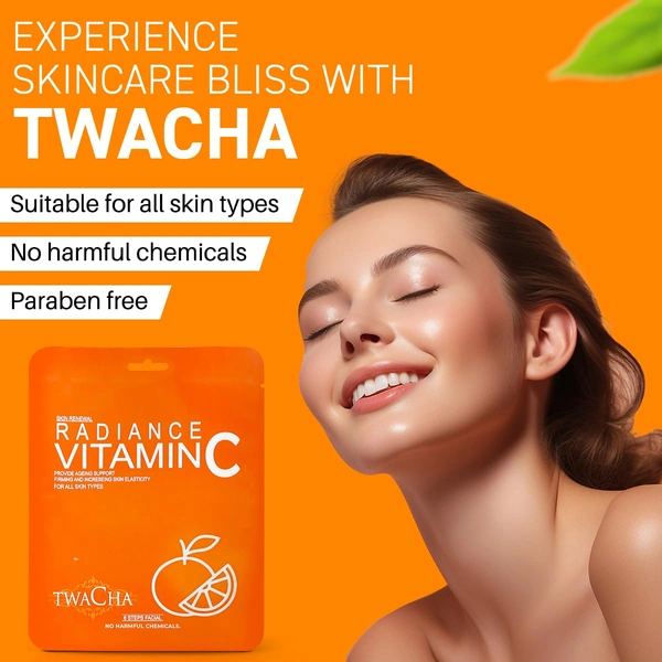Twacha 6 Steps Radiance Vitamin C Skin Brightening Facial Kit | Boosts Glow, Brightens Complexion & Fights Ageing | Suits All Skin Types | Unisex Home Spa Facial