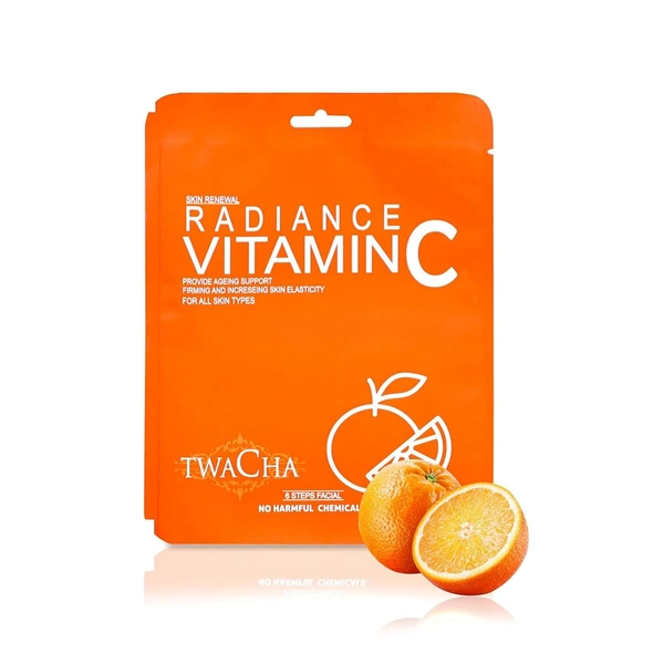 Twacha 6 Steps Radiance Vitamin C Skin Brightening Facial Kit | Boosts Glow, Brightens Complexion & Fights Ageing | Suits All Skin Types | Unisex Home Spa Facial