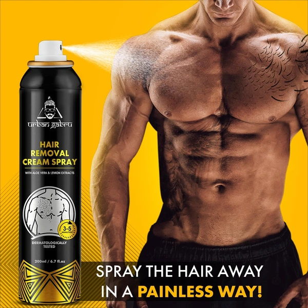 Urbangabru Hair Removal Spray 200ml | Painless Body Hair Removal for Men | Removes Hair in 3-5 Minutes | Suitable for Chest, Back, Legs & Underarms