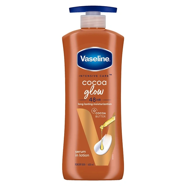 Vaseline Cocoa Glow Serum In Lotion 600ml with 100% Pure Cocoa & Shea Butter | Deep Moisturizing Serum Lotion for Glowing, Soft & Smooth Skin
