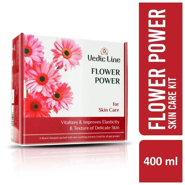 Vedic Line Flower Power Facial Kit | Refreshing & Rejuvenating Skincare with Floral Extracts | Vitalize & Improves Elasticity & Texture of Delicate Skin | Makes Skin Relaxed & Flower Fresh, 400ml