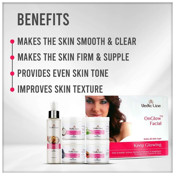 Vedic Line Vedicline Onglow Facial Kit For Glowing, Smooth And Clear Skin | Brightening & Hydrating Facial for Radiant Skin | Reduce Dark Spot | Suitable for All Skin Types | 500ml