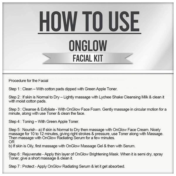 Vedic Line Vedicline Onglow Facial Kit For Glowing, Smooth And Clear Skin | Brightening & Hydrating Facial for Radiant Skin | Reduce Dark Spot | Suitable for All Skin Types | 500ml