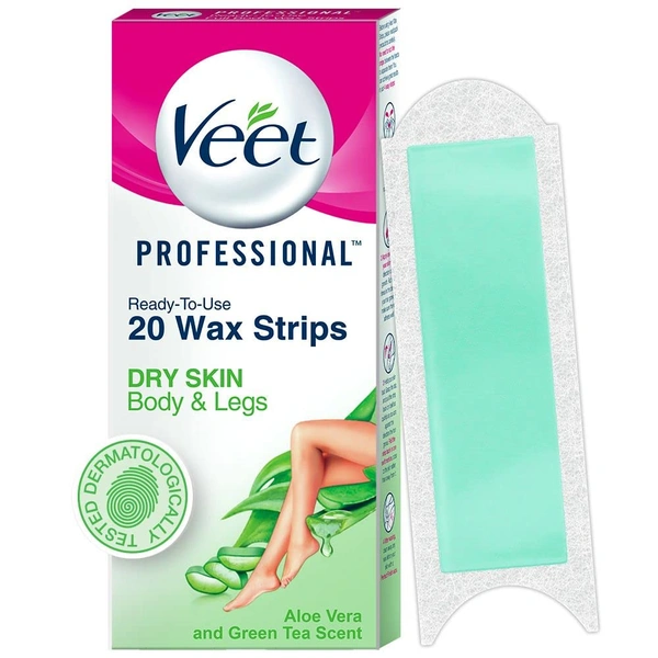 Veet Hair Removal Waxing Strips Pack 1 for Dry Skin | Gel Wax Hair Removal for Women | 20 Strips, Up to 28 Days Smoothness | No Heater Required