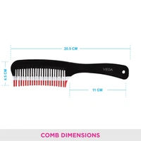 Vega VEGA Detangling Hair Comb 2-Row Teeth (Code 1265) | Effortless Detangling for Smooth, Tangle-Free Hair | Gentle on Scalp & Suitable for All Hair Types