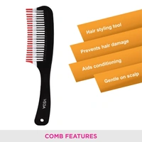 Vega VEGA Detangling Hair Comb 2-Row Teeth (Code 1265) | Effortless Detangling for Smooth, Tangle-Free Hair | Gentle on Scalp & Suitable for All Hair Types