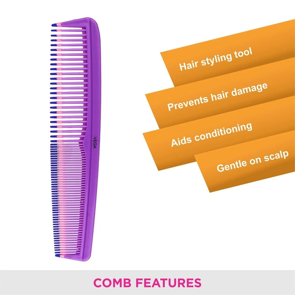 Vega VEGA Grooming Comb Small 1279 | Compact, Travel-Friendly Comb | Precise Styling for All Hair Types | Ideal for Quick Touch-Ups on the Go or at Home