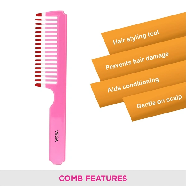 Vega VEGA Grooming Hair Comb 1267 | Designed for Gentle Scalp Care & Effortless Detangling | Lightweight, Durable & Suitable for All Hair Types