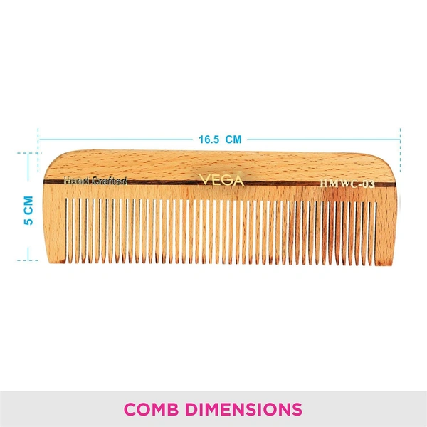 Vega HMWC 03 Wooden Dressing Handmade Hair Comb | India's No.1 Hair Comb Brand | Anti-Static | Reduces Breakage | Scalp Massage | Eco-Friendly | Unisex & Durable