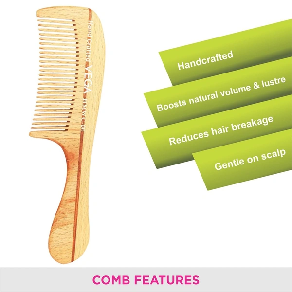 Vega HMWC-06 Boutique Wooden Hair Comb | India's No.1 Hair Comb | Anti-Static & Frizz-Free | Reduces Hair Breakage | Gentle Scalp Massage | Eco-Friendly & Unisex