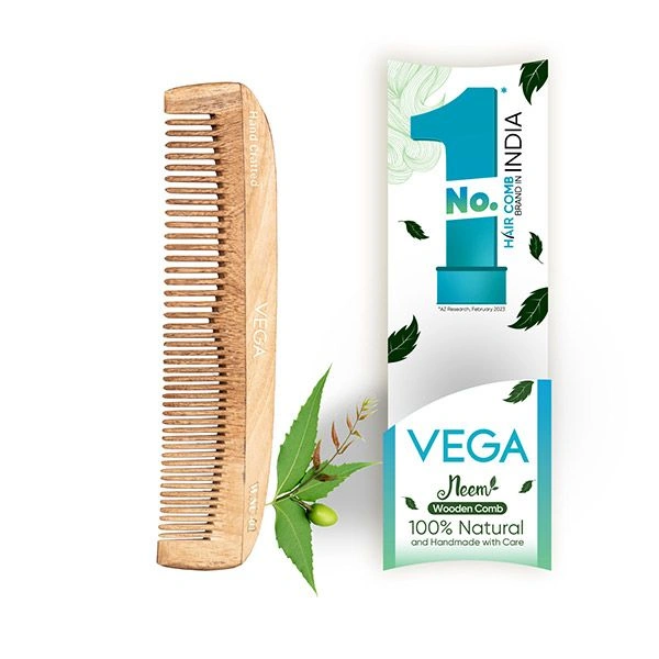 Vega WNC-01 Neem Hair Comb for Unisex | 100% Natural Neem Wood | India's No.1 Hair Comb| Anti-Dandruff, Hair Fall Control & Gentle Detangling | Eco-Friendly, Antibacterial & Frizz-Free