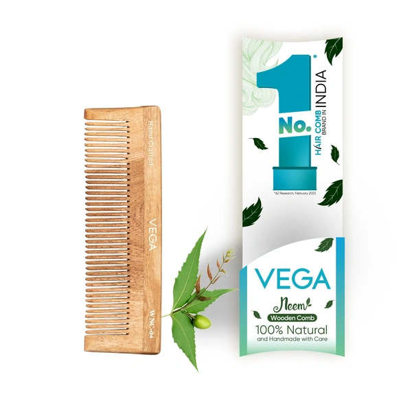 Vega WNC-04 Neem Hair Comb for Unisex | 100% Natural Neem Wood | India's No.1 Hair Comb | Anti-Dandruff, Hair Fall Control & Gentle Detangling | Eco-Friendly, Antibacterial & Frizz-Free