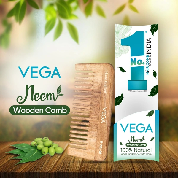 Vega WNC-05 Neem Hair Combs for Unisex, 100% Natural Neem Wood | India's No.1 Hair Comb | Anti-Dandruff & Scalp Nourishing | Hair Fall Control & Gentle Detangling | Eco-Friendly & Lightweight Design