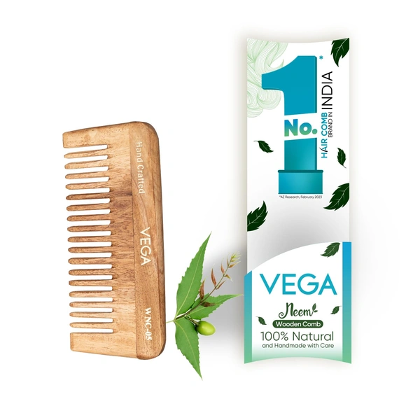 Vega WNC-05 Neem Hair Combs for Unisex, 100% Natural Neem Wood | India's No.1 Hair Comb | Anti-Dandruff & Scalp Nourishing | Hair Fall Control & Gentle Detangling | Eco-Friendly & Lightweight Design