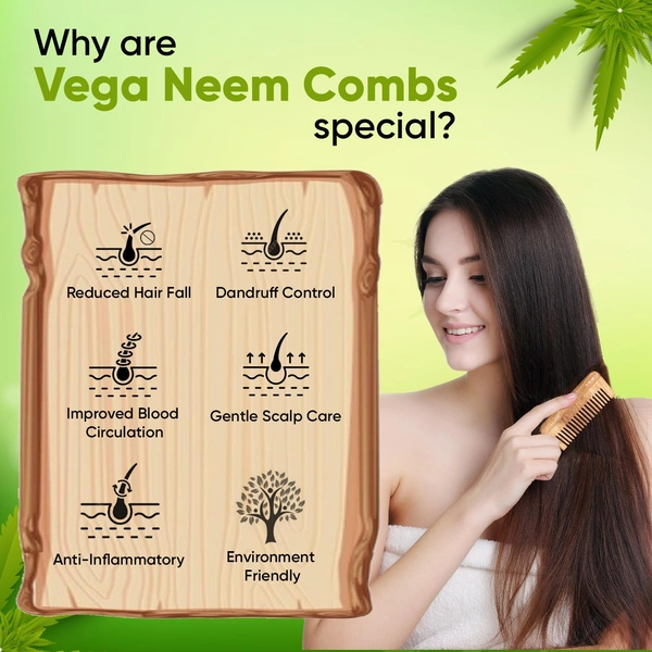 Vega WNC-05 Neem Hair Combs for Unisex, 100% Natural Neem Wood | India's No.1 Hair Comb | Anti-Dandruff & Scalp Nourishing | Hair Fall Control & Gentle Detangling | Eco-Friendly & Lightweight Design