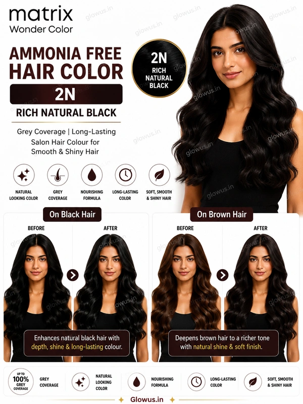 Matrix Wonder Ammonia Free Hair Color 2N 90ML | Rich Natural Black Hair Dye | Grey Coverage | Long-Lasting Salon Hair Colour for Smooth & Shiny Hair - 90g