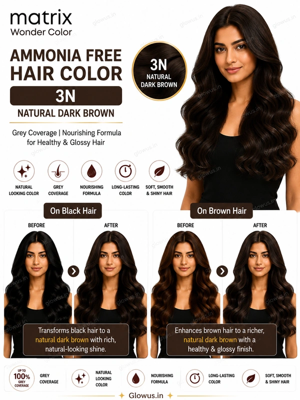 Matrix Wonder Ammonia Free Hair Color 3N 90ML | Natural Dark Brown Hair Colour | Grey Coverage | Nourishing Formula for Healthy & Glossy Hair - 90g