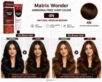 Matrix Wonder Ammonia Free Hair Color 4N 90ML | Natural Medium Brown Hair Colour | Grey Coverage | Long-Lasting Salon Hair Dye for Soft & Shiny Hair - 90g