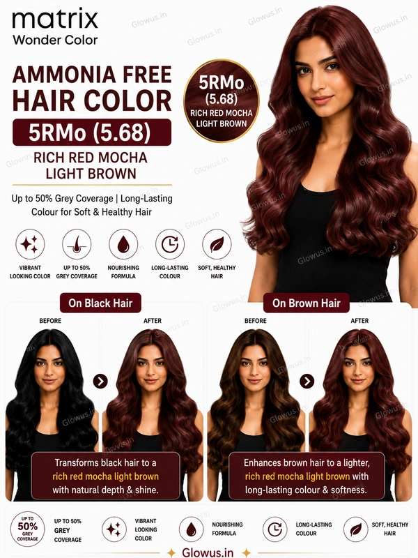 Matrix Wonder Ammonia Free Hair Color 5RMo (5.68) 90ML | Rich Red Mocha Light Brown Hair Colour | Up to 50% Grey Coverage | Long-Lasting Colour for Soft & Healthy Hair - 90g