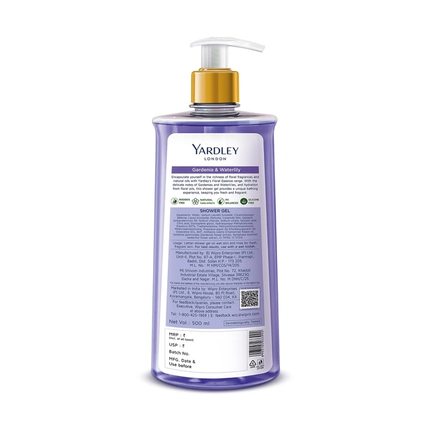 Yardley London Floral Essence Shower Gel 500ml | Gardenia & Waterlily | Hydrating & Refreshing | Paraben-Free | Luxurious Fragrance for Soft & Nourished Skin